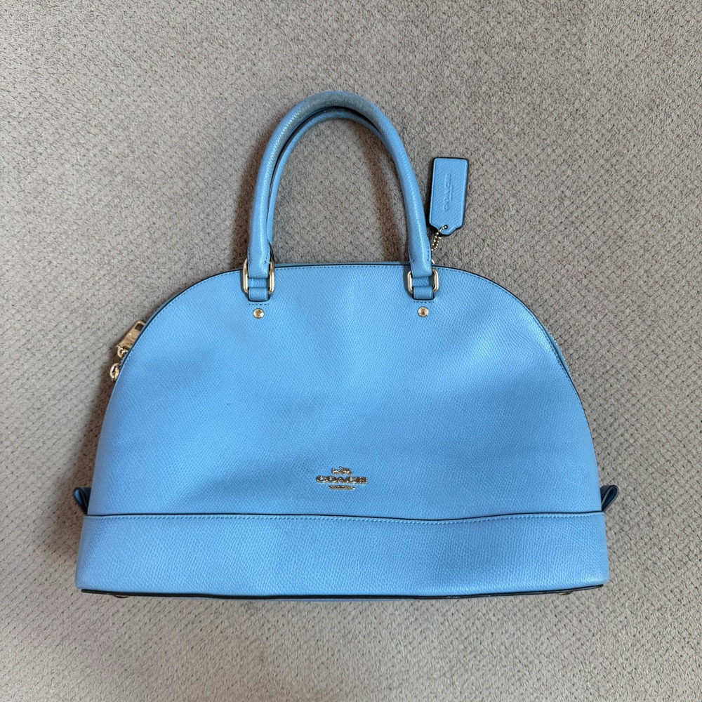 Coach Blue Leather Dome Satchel Handbag‎ Large Gold Hardware F25671